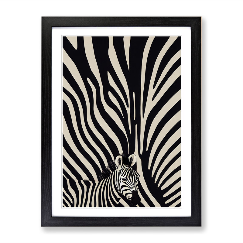 Zebra No.4 Abstract - Single Picture Frame Painting, 46cm H x 34cm W x 2cm D, Black