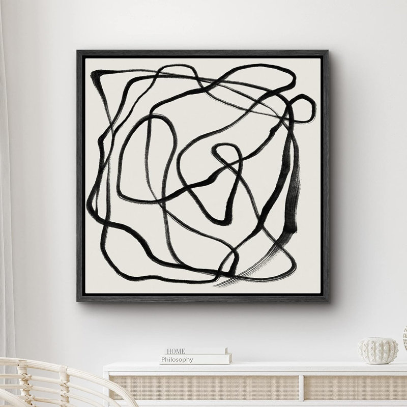 Black Gray Wavy Paint Stroke Collage Abstract Lines Shape Modern Art Decor Contemporary Minimalist, Noir