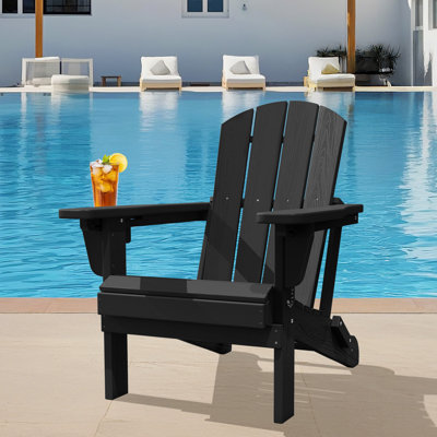 HDPE Outdoor Foldable Adjustable Back Adirondack Chair with Cup Holder by Highland Dunes