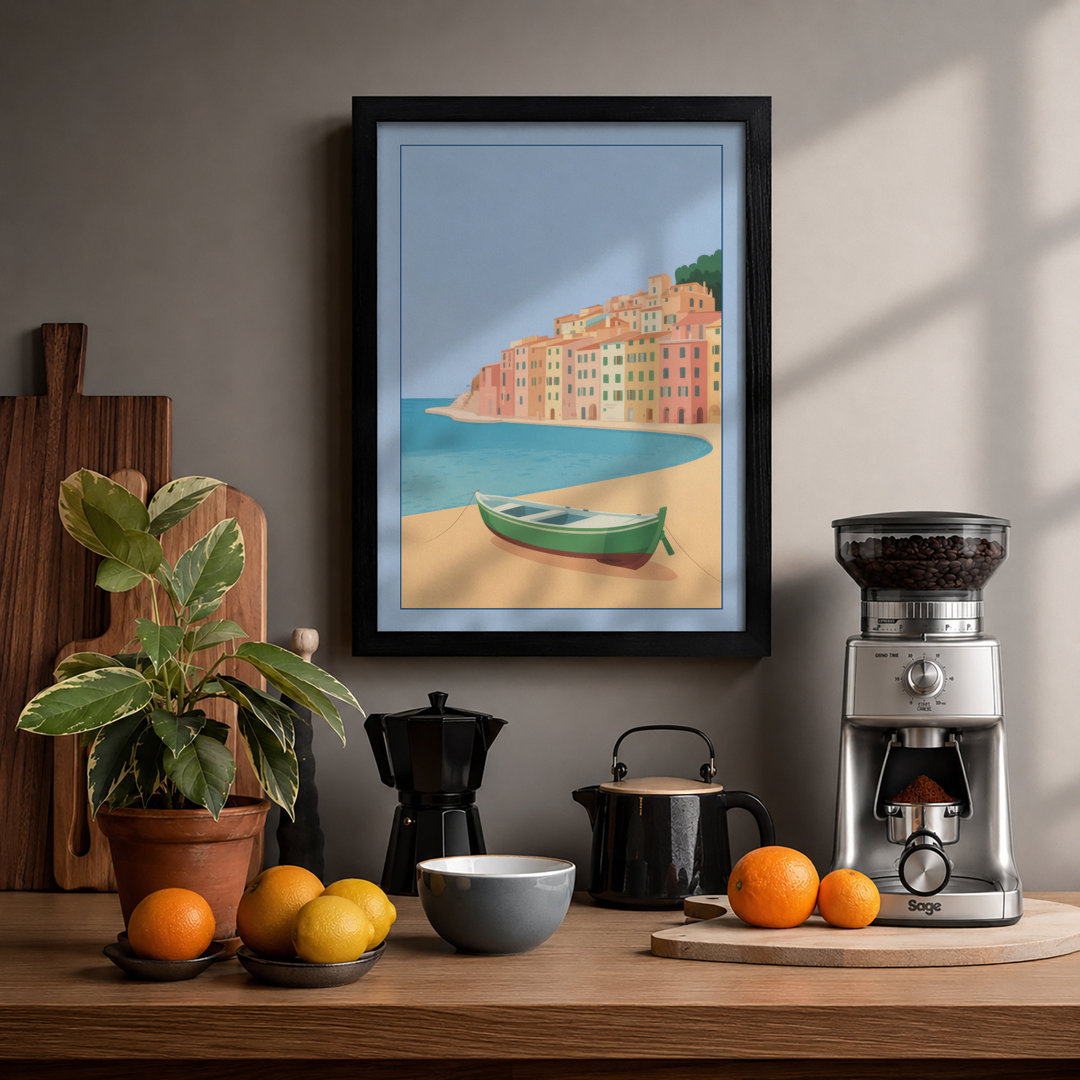 Beached Boat, Village Coastal - Framed Print