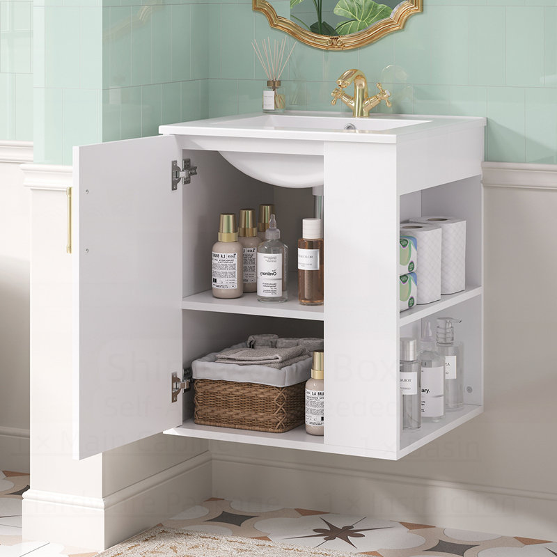 Armoire de salle de bain murale avec armoire latérale, portes à fermeture douce et lavabo moderne pour un rangement élégant