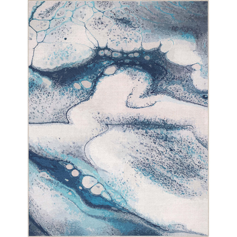 Nuzzo Tokyo Retro Marble Flat-Weave Blue Area Rug, Rectangle 7'7" x 9'10"