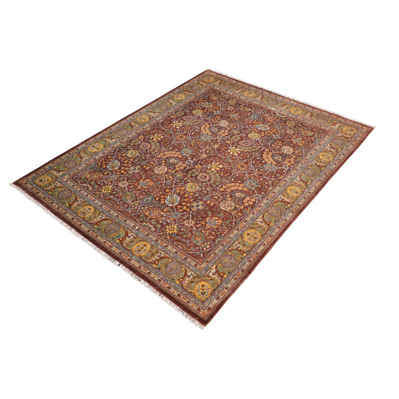 Tapis brun / rouge en laine noué à la main 8 pi 2 po x 9 pi 11 po Abagail