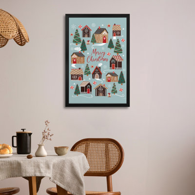 «Merry Christmas Gingerbread Village» - reproduction d'art murale - affiche de galerie