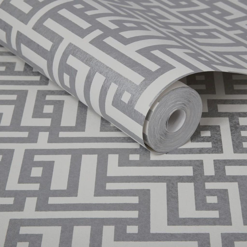 Zen Geometric Metallic Wallpaper Roll, Chalk