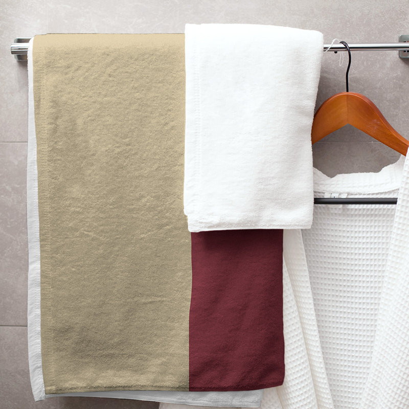 Lightweight Bath Towel, Desert Sand/Brick Red/Desert Sand, Poly/Cotton