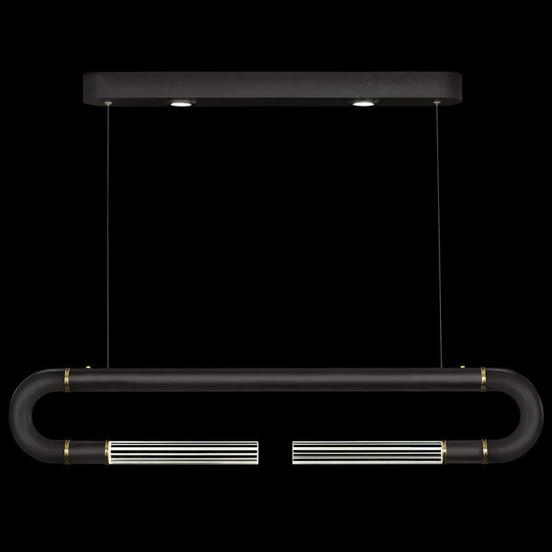 Luminaire suspendu linéaire avec peau Antonia, Noir/laiton