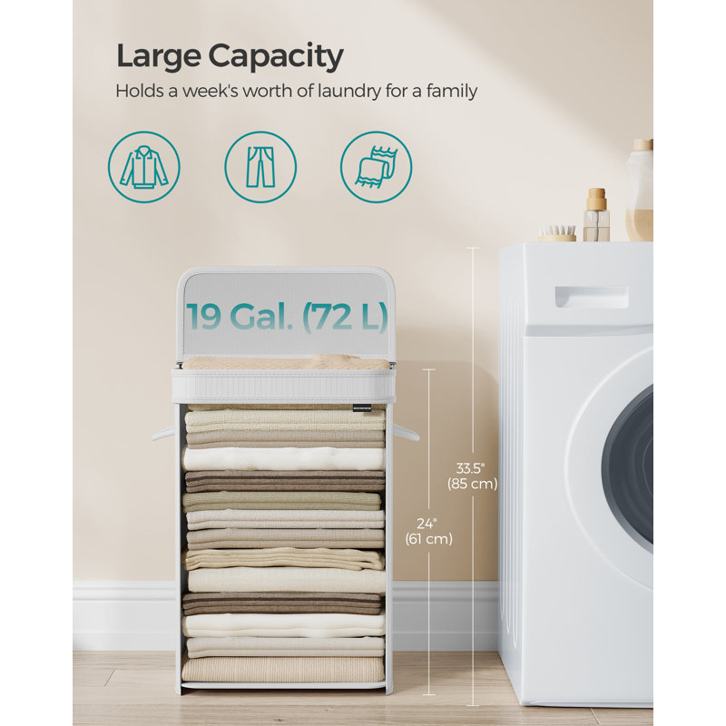 Bamboo Laundry Hamper with Handles, White, 61cm H x 54.5cm W x 34.5cm D