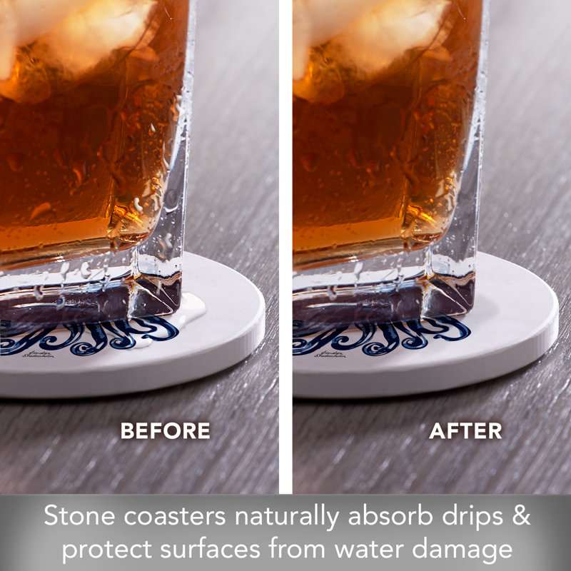 Thirstystone Indigo Octopus 4-Pack Round Stone Coasters
