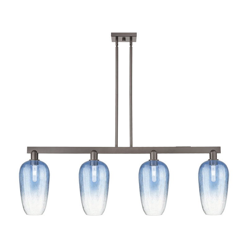 Brookhaven Flute 4 Light Stem Hung Island Light, Sapphire Blue, Oil Rubbed Bronze