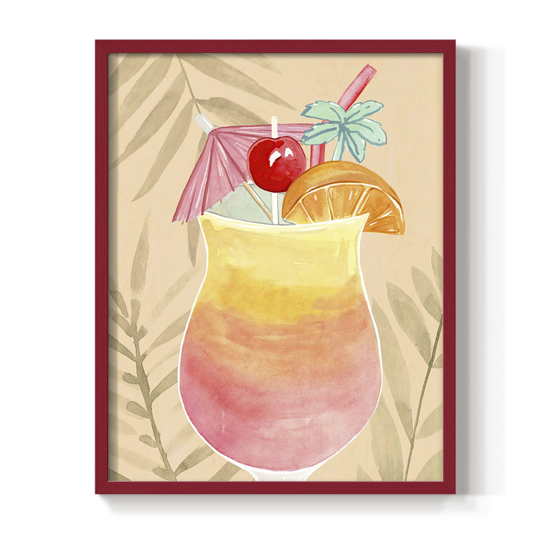 «Tropical Cocktail IV», reproduction encadrée - bois massif, Rouge, H 10 po x l 8 po
