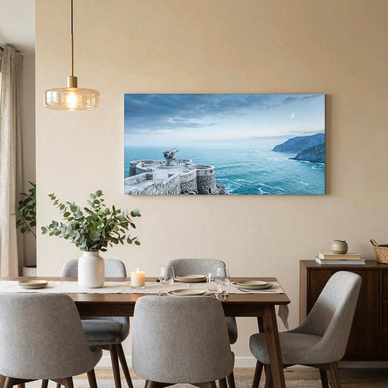 Art mural en pierre, pont au-dessus de l'océan et des falaises, L 32 po x H 16 po