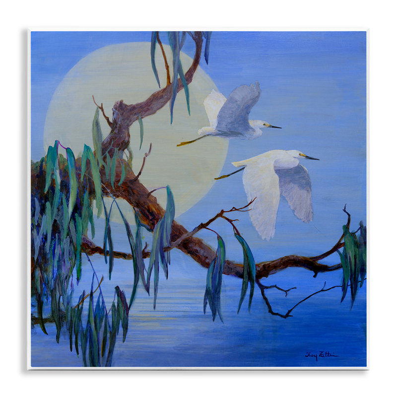  Art mural en forme de lune brillante et d'oiseaux par Floy Zittin