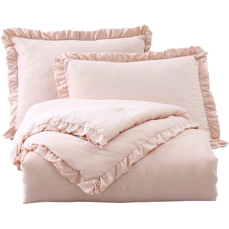 Blush Twin Ruffled Microfiber Comforter Set