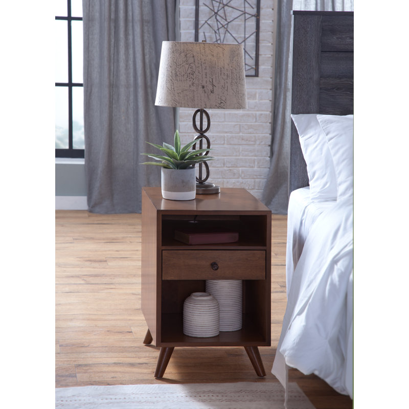 Temaraia End Table with Storage and Built-In Outlets, Brown