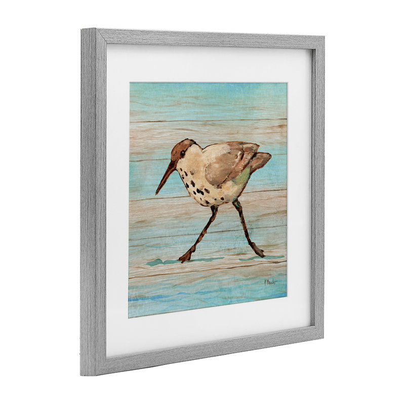 «Coastal Teak Sandpiper», reproduction d'art sous verre encadrée par Paul Brent, H 13 po x l 13 po, Cadre de ferme gris