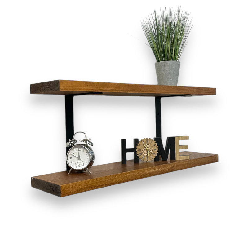 Choudhary Double Rustic Shelves Wall-Mounted Brackets Kitchen Decor, 4cm H x 110cm W x 22cm D, Tudor Oak