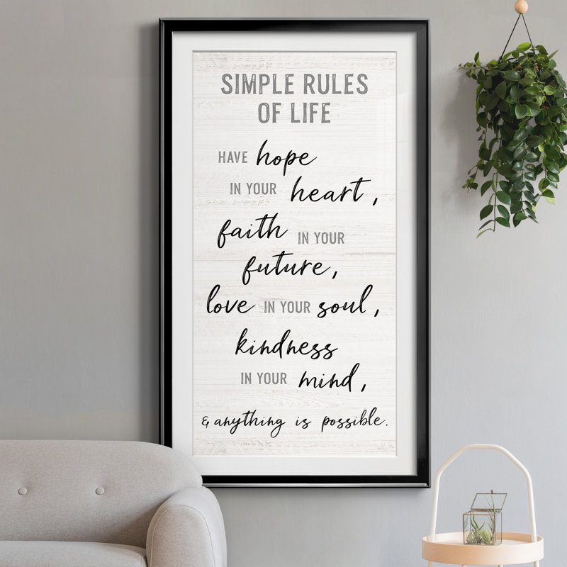 Simple Rules Of Life - Impression, H 22,5 po x l 42,5 po x P 1,5 po, Noir