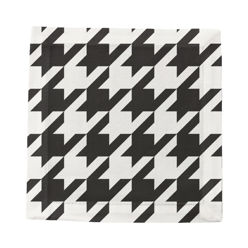 Houndstooth Cotton Sateen Cocktail Napkins, Black/White