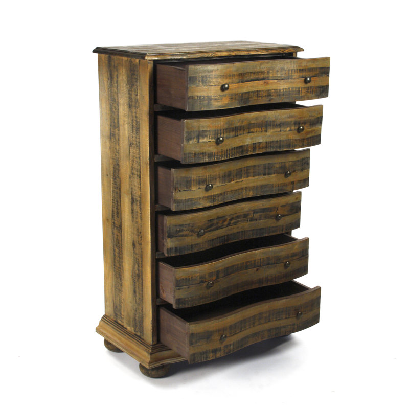 Commode 6 tiroirs en pin recyclé, marron