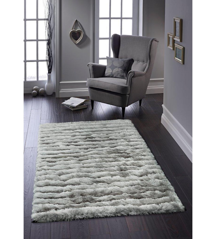 Jewell Machine Woven Silver Indoor Rug, Rectangle 160 x 230cm