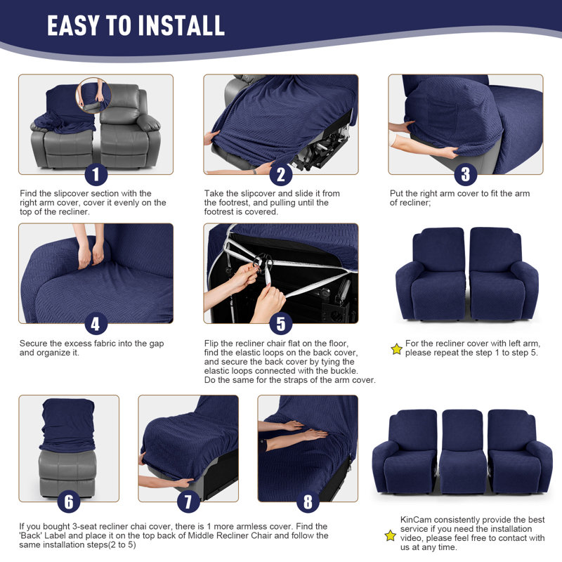 Couvre-fauteuil inclinable avec coussins élastiques pour enfants 3 pièces Wald, Bleu très foncé