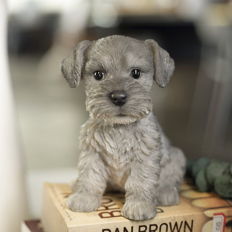 Grey Schnauzer Decorative Puppy Figurine for Home & Garden Décor, Handpainted Polyresin Dog Statue, Realistic Design | Gift for Dog Lovers | Weather-Resistant Indoor/Outdoor Decor