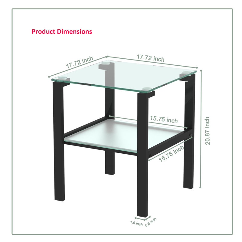 Ensemble de tables de bout en verre de 20,87 po de hauteur Dunkum, Noir