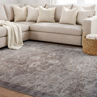 Savina Beige Persian-Inspired Machine Washable Area Rug With Non-Slip Backing