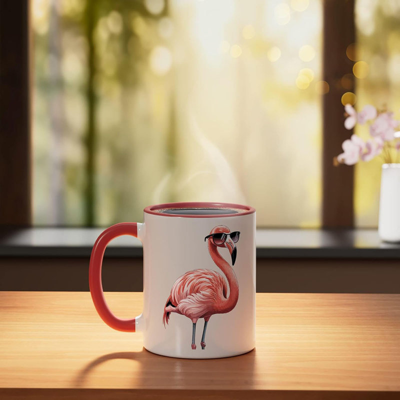 Flamingo Ceramic Mug, Blue/White, Red