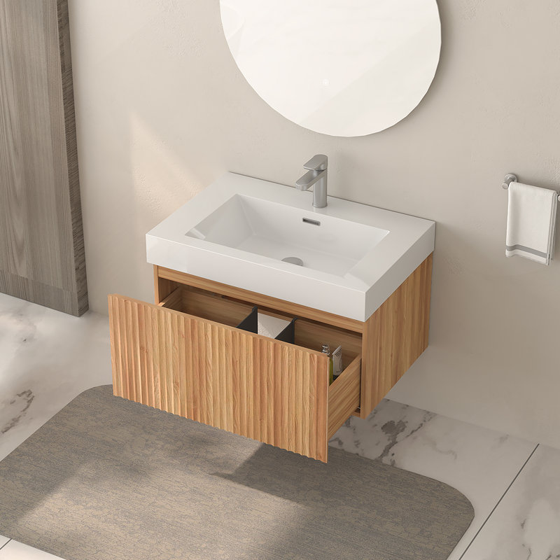 Meuble-lavabo mural de 30 po avec lavabo, armoire de salle de bain murale flottante avec contreplaqué intégré, 30"