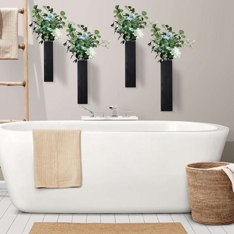Vase mural en bois Karelie, Noir, H 11,8 po x l 2,7 po x P 1,73 po