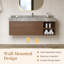 Meuble-lavabo flottant 48 po avec dessus en pierre frittée gris, armoire en bois brun, porte à chevrons en forme de V, tablettes ouvertes et dosseret-69461227-69461228