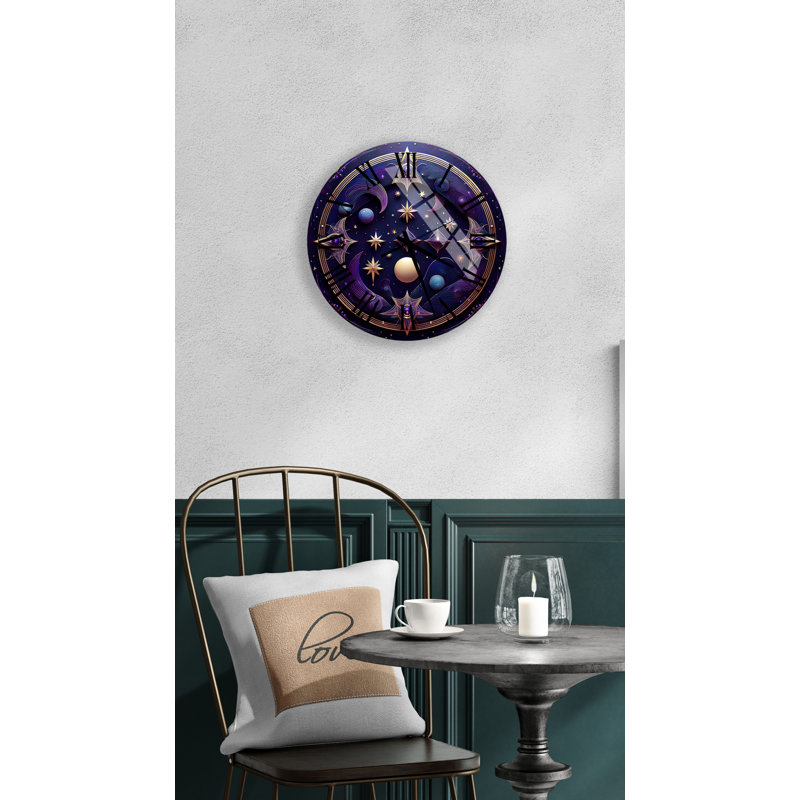 Horloge murale silencieuse Whimsical Celestial Night Sky, Noir