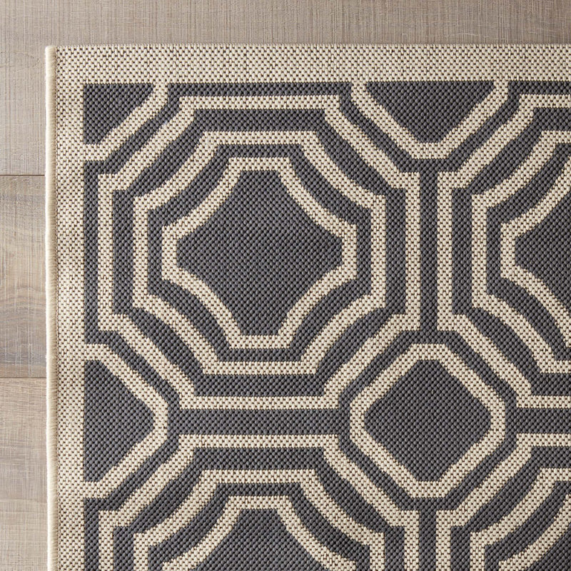 Arneshia Geometric Dark Gray/Beige Indoor/Outdoor Area Rug, Rectangle 8' x 11'
