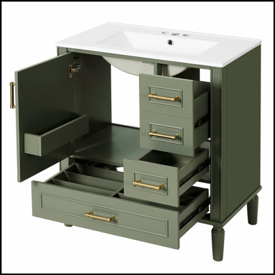 Functional Bathroom Vanity with Ceramic Sink, Soft-Close Door, Multiple Drawers, and Ample Storage for Modern Bathrooms