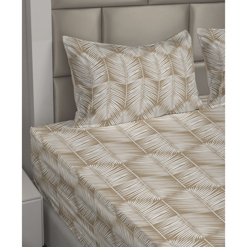 Microfiber Sheet Set, King Sheet Set with 2 Pillowcases, Light Pale Brown/White Floral
