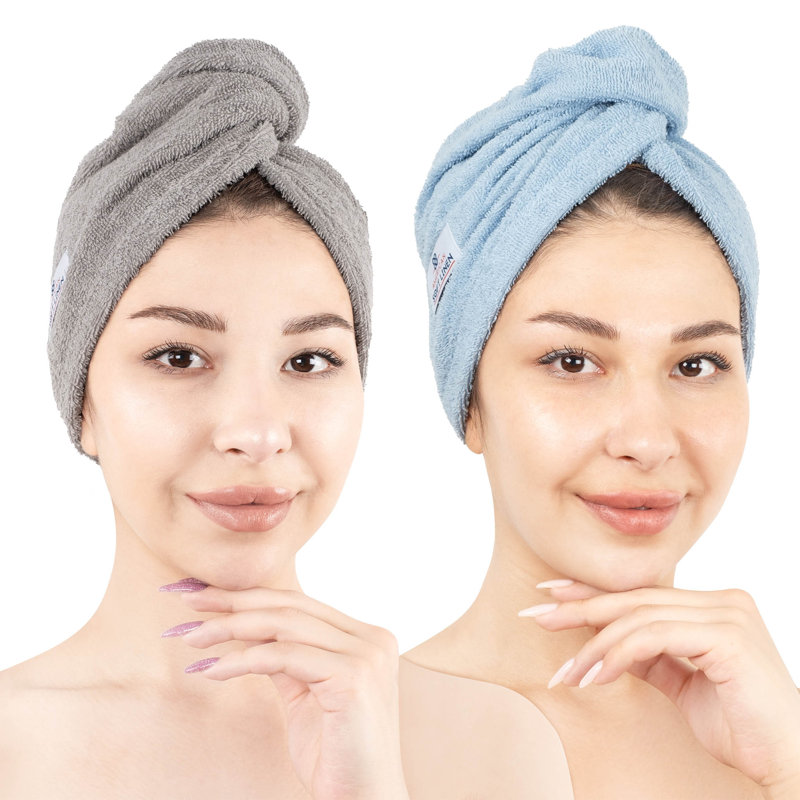 Serviettes 100% coton, longs poils bouclés, Gris clair / bleu ciel