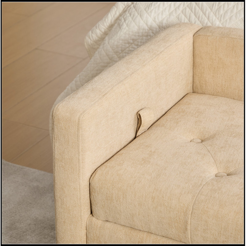 Banc de rangement en chenille avec accoudoirs et 2 traversins, Blé