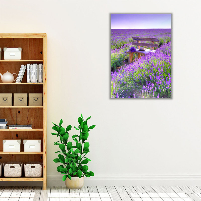 «Bench In Lavender Field», reproduction d'art sur toile, H 24 po x l 18 po