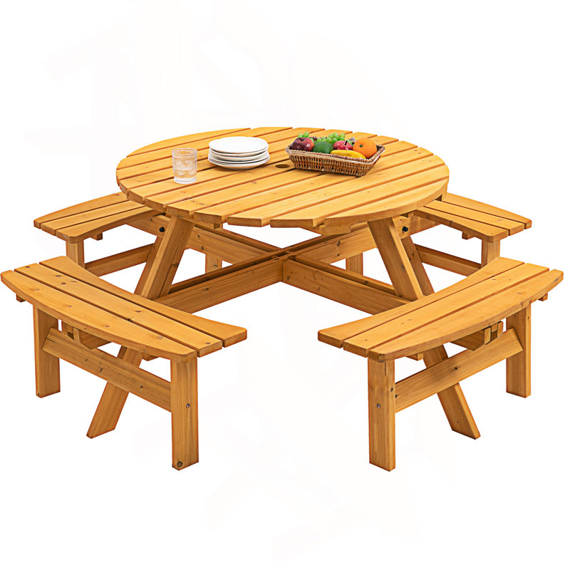 Table de pique-nique de camping pour 8 personnes avec 4 bancs intégrés, Jaune