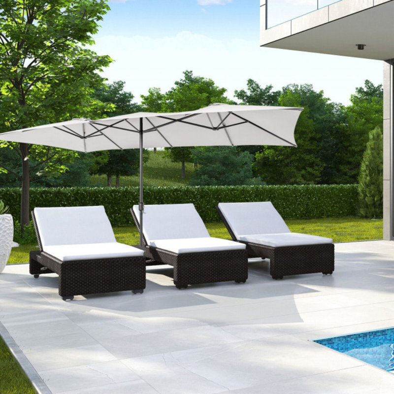 Parasol de patio de 15 pieds avec poignée à manivelle et dessus ventilé, Beige