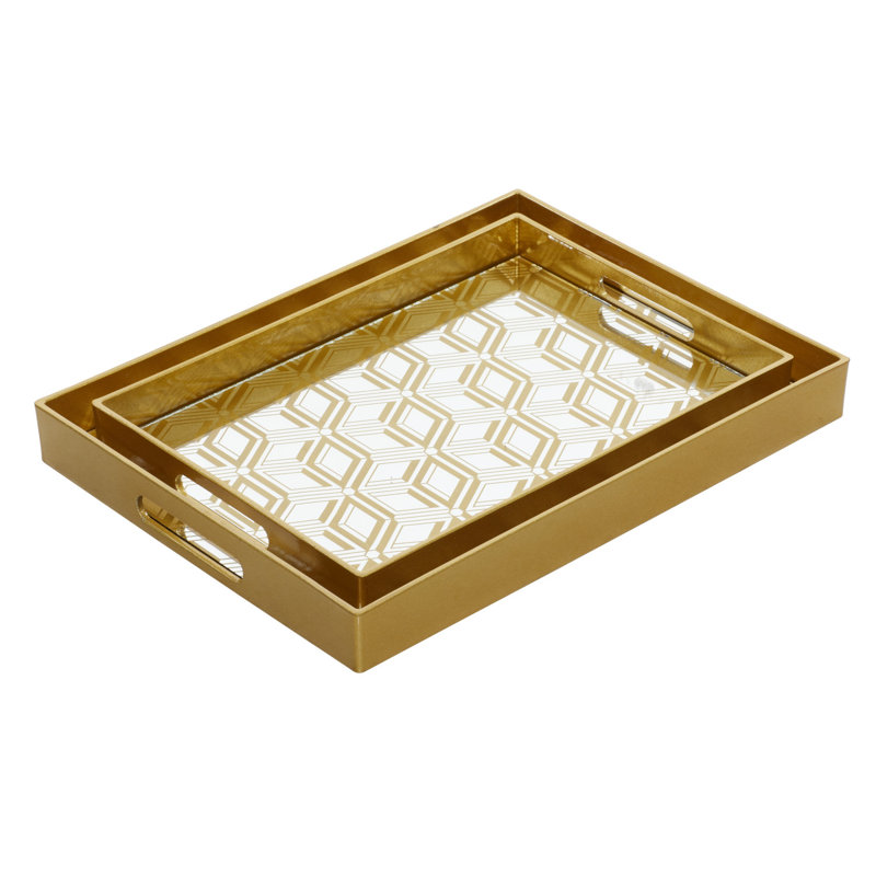 Gold Mirrored Geometric Plastic Decorative Tray Set