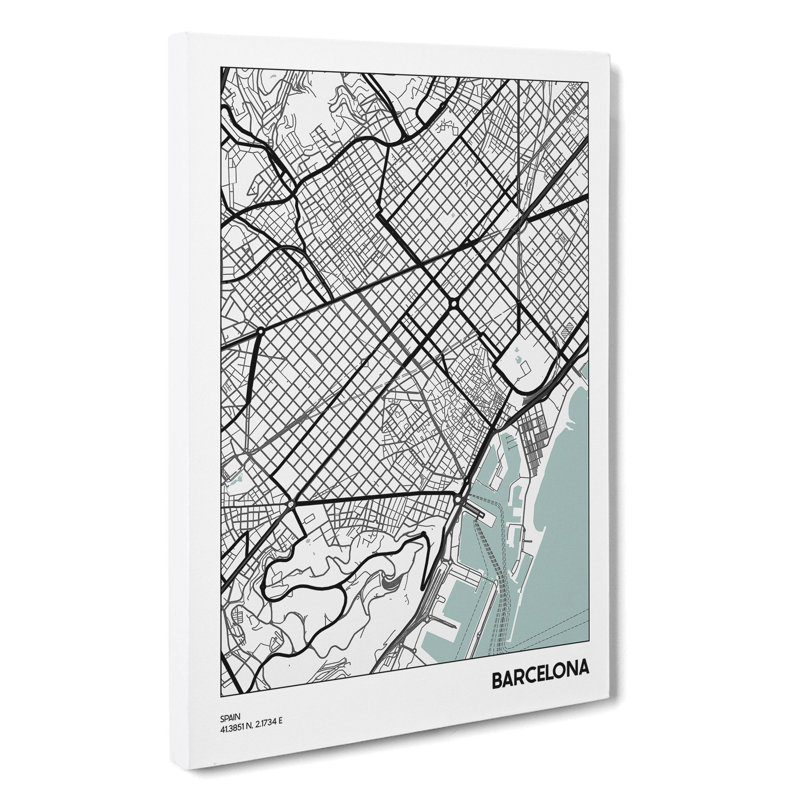 Map Barcelona Spain - Wrapped Canvas Print, 50cm H x 35cm W x 3cm D