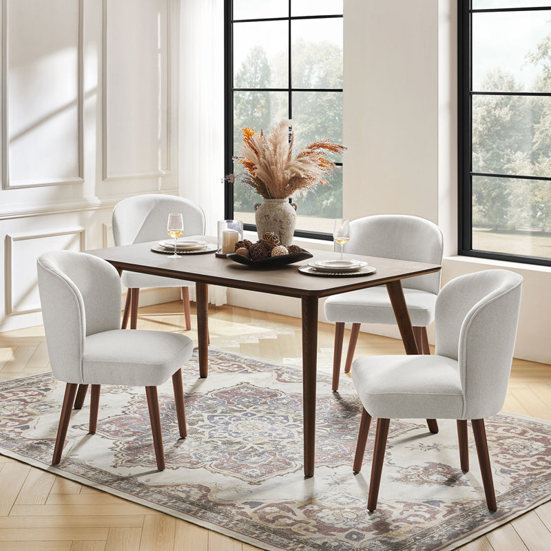Monticello 19" H Upholstered Dining Chairs with Solid Wood Legs, White, 4