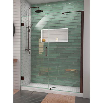 Porte de douche à charnière sans cadre l 57 po x H 72 po Unidoor-LS avec technologie ClearMax