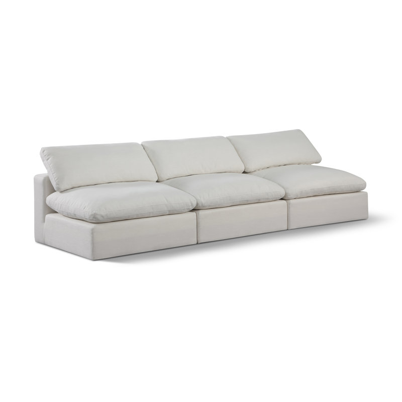 Canapé modulaire en lin 120 ", Tissu crème texturé en lin