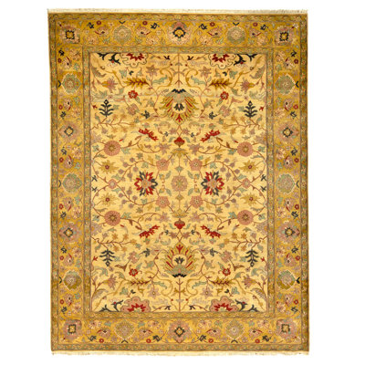 Tapis crème et doré de haute qualité noué à la main