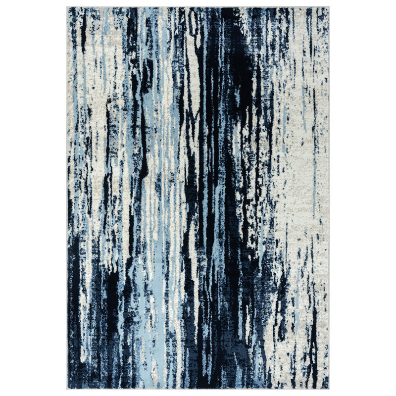 Tapis bleu / crème à motif abstrait Genebern, Rectangle 6 pi x 9 pi
