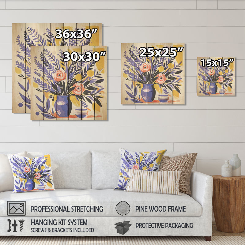 Mauve Boho Pottery Blooms II - Boho Pottery sur impression de bois, H 30 po x l 30 po